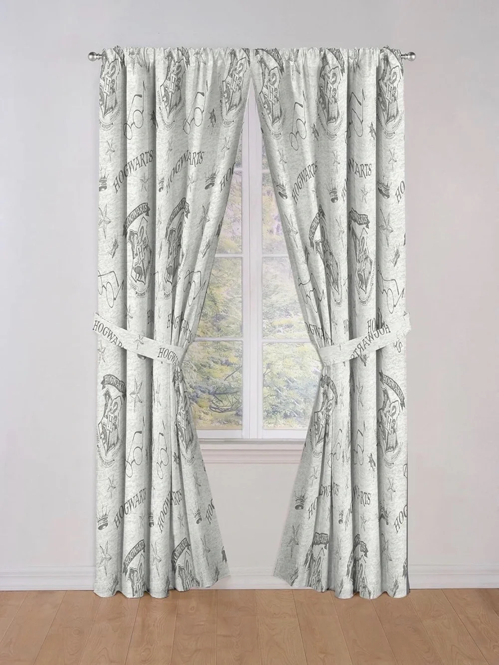 Hogwarts Crest Gray & White Decorative Curtain Panels - Set of 2